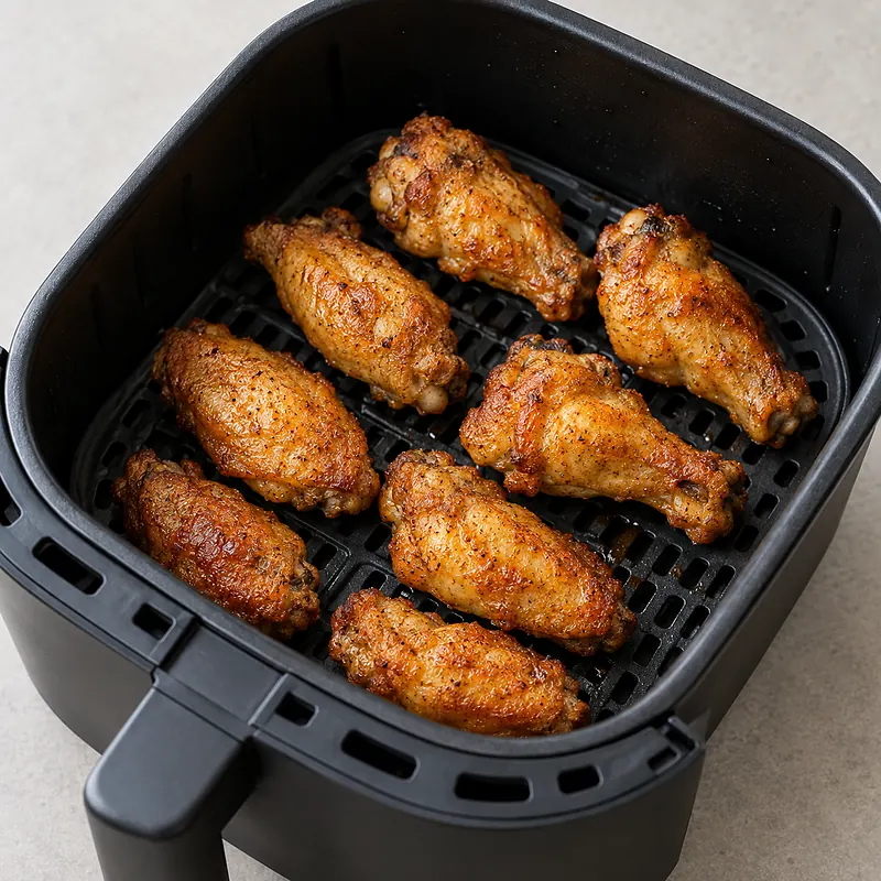 Chicken wings in an air fryer basket